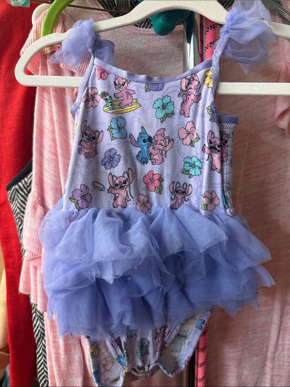 Posh Peanut Lavender Stitch Floral Ruffle One-Piece Bodysuit